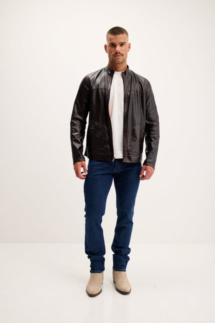 Men's Reversible Suede & Leather Jacket - Red/Navy | Ron Tomson