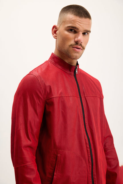 Men's Reversible Suede & Leather Jacket - Red/Navy | Ron Tomson