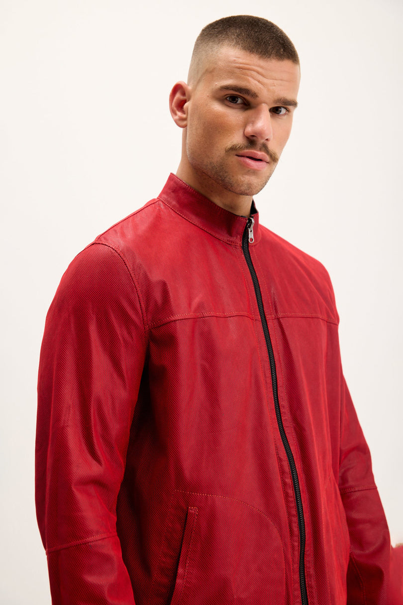 Men's Reversible Suede & Leather Jacket - Red/Navy | Ron Tomson