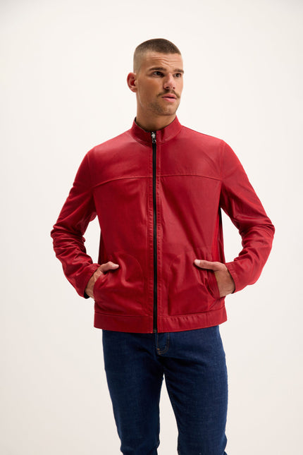 Men's Reversible Suede & Leather Jacket - Red/Navy | Ron Tomson