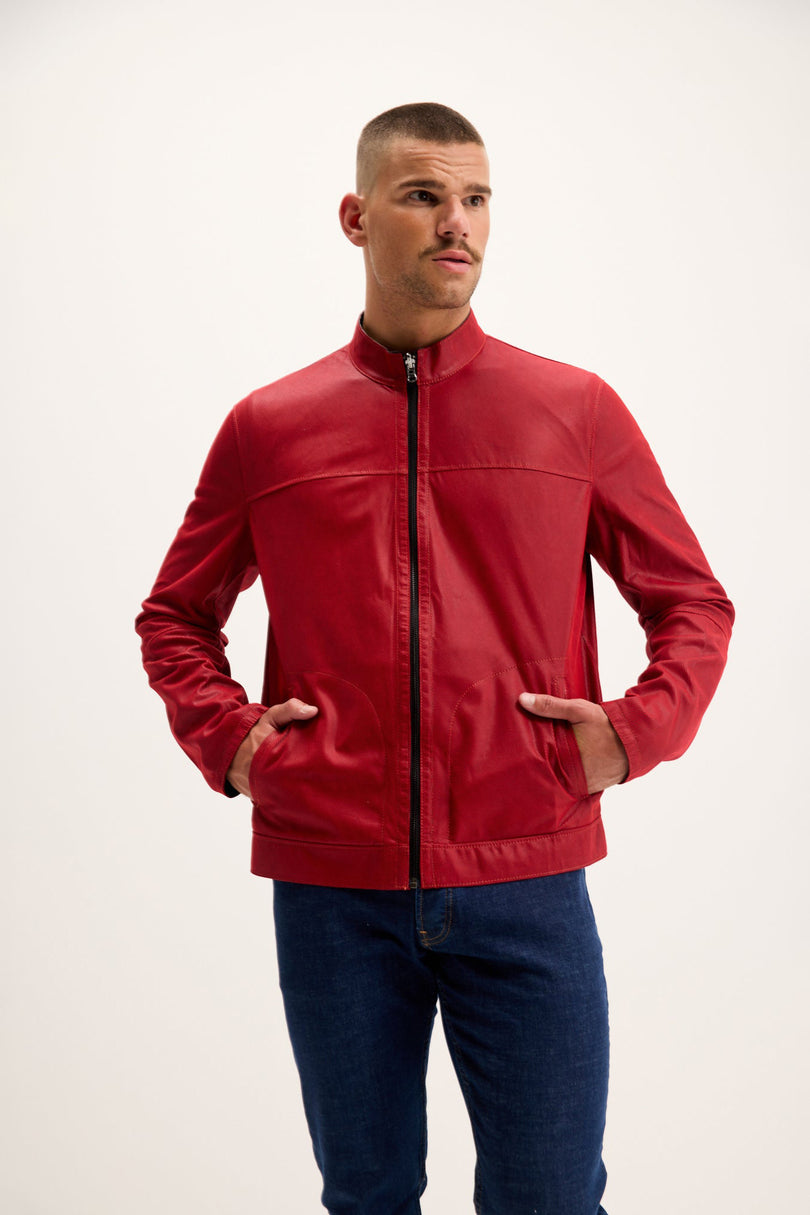 Men's Reversible Suede & Leather Jacket - Red/Navy | Ron Tomson