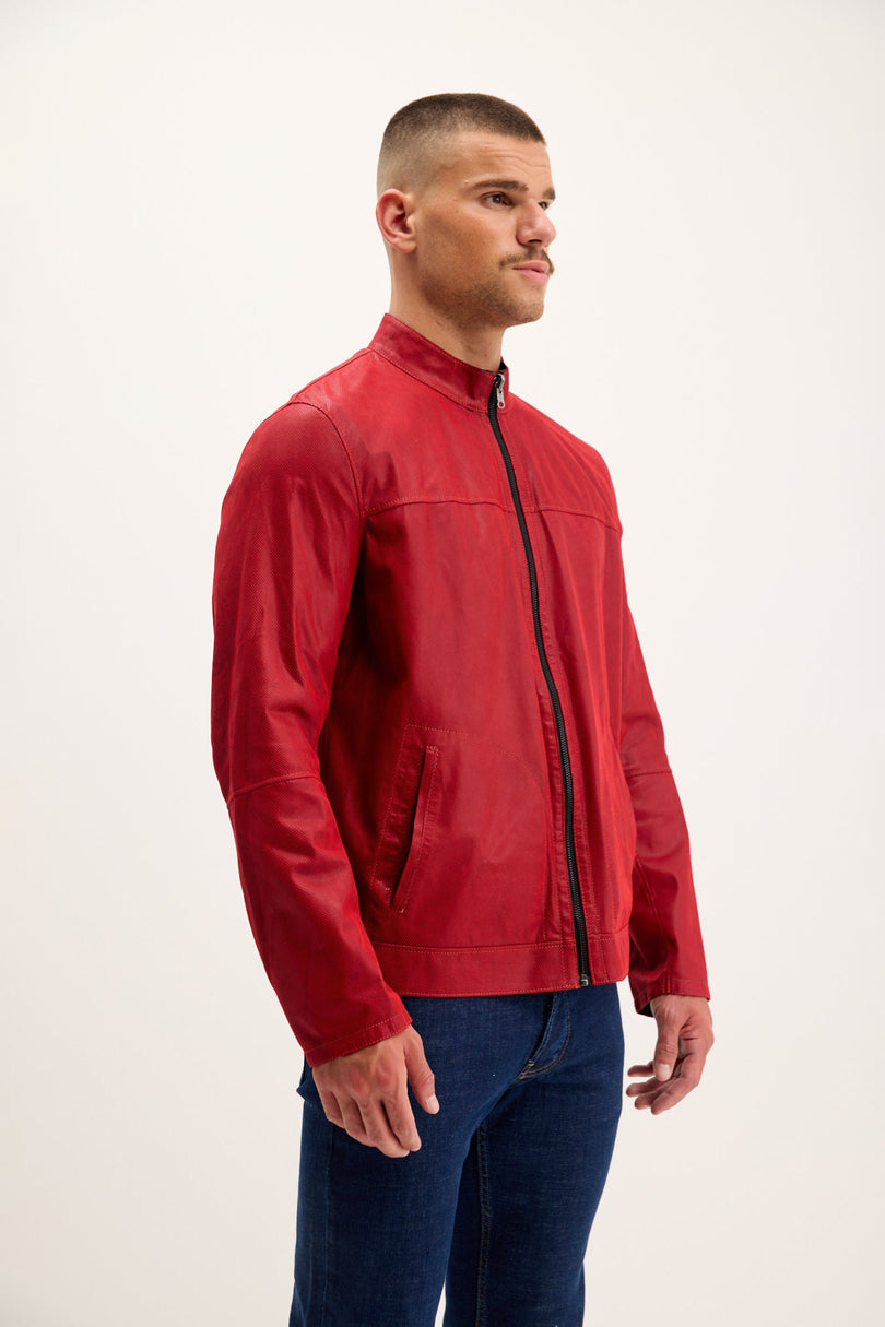 Men's Reversible Suede & Leather Jacket - Red/Navy | Ron Tomson