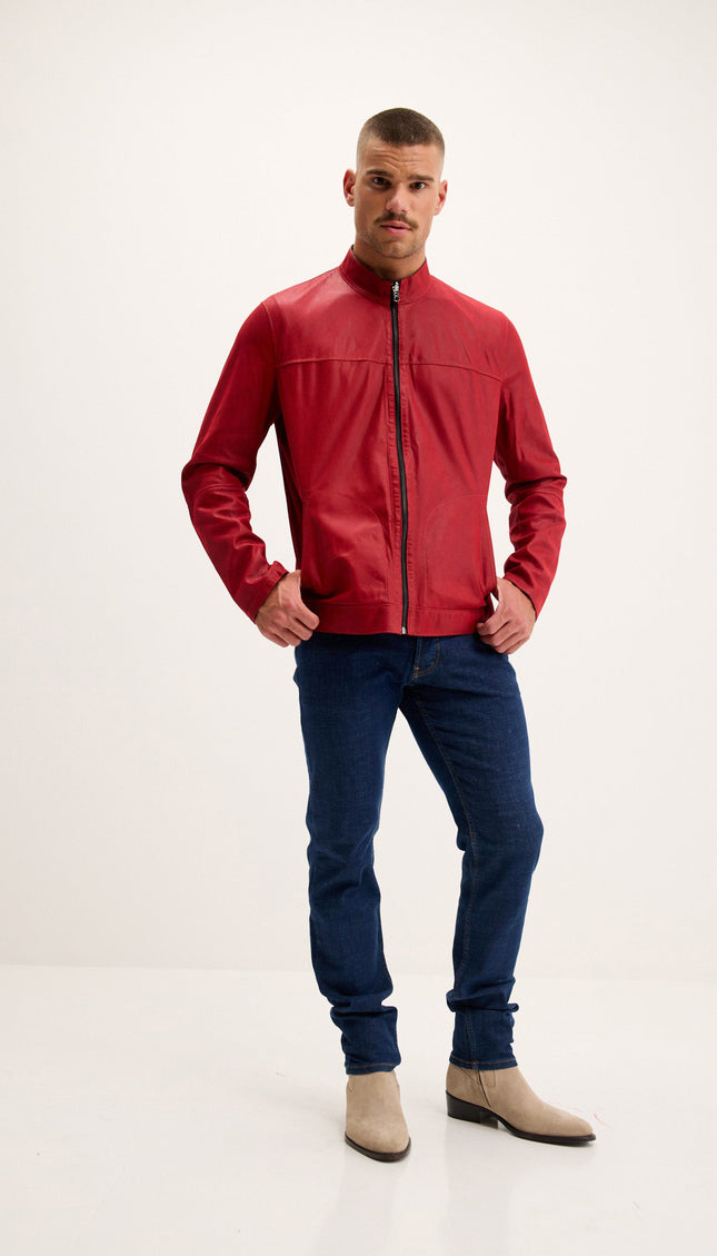 Reversible Suede & Leather Jacket - Red/Navy