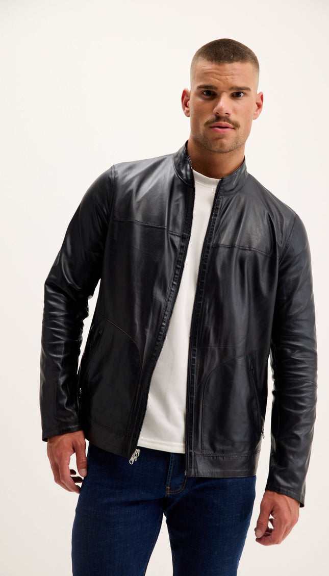 Reversible Suede & Leather Jacket - Burgundy/Navy