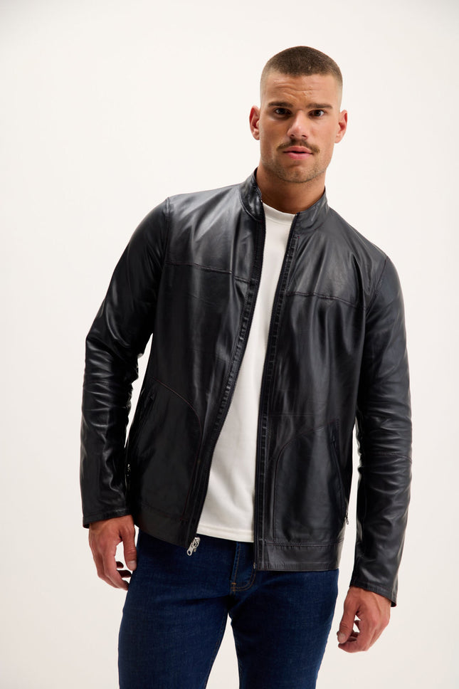 Men's Reversible Suede & Leather Jacket - Burgundy/Navy | Ron Tomson