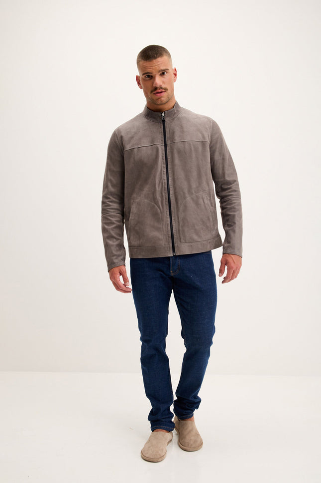 Men's Reversible Suede Leather Bomber - Khaki/Navy | Ron Tomson