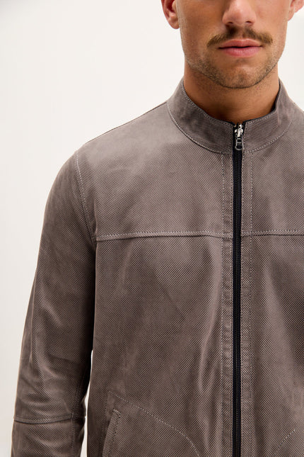 Men's Reversible Suede Leather Bomber - Khaki/Navy | Ron Tomson