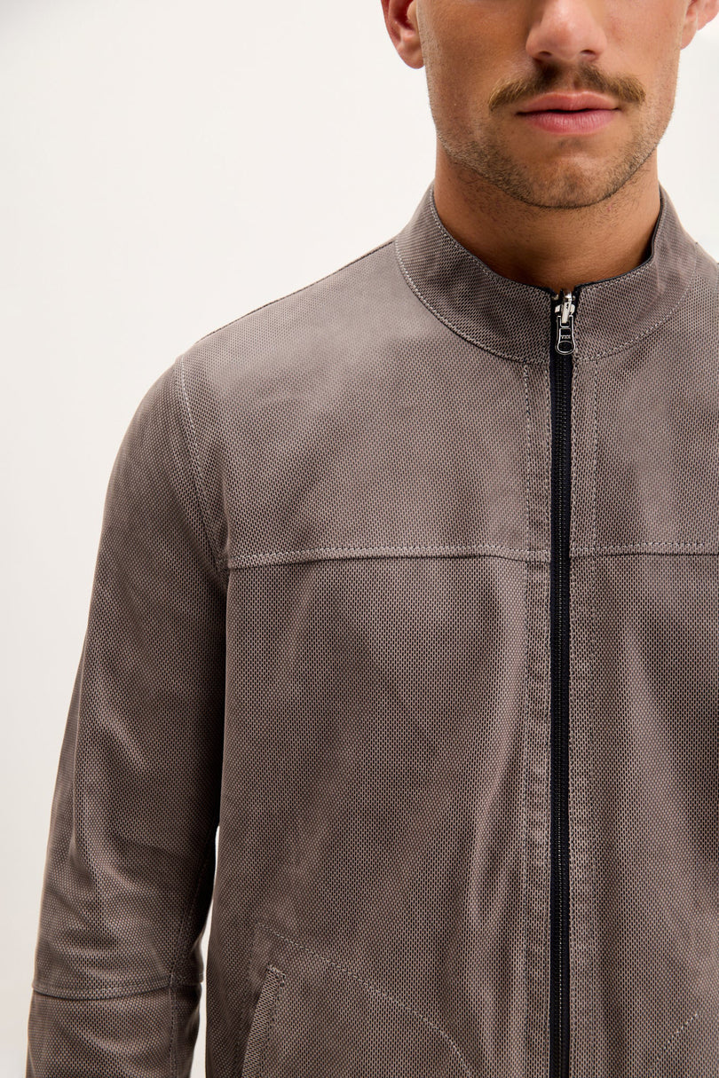 Men's Reversible Suede Leather Bomber - Khaki/Navy | Ron Tomson