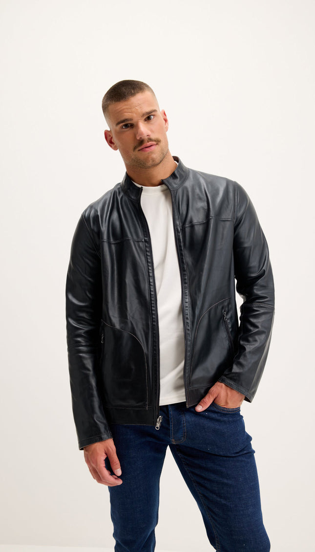 Reversible Suede Leather Bomber - Khaki/Navy