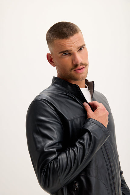 Men's Reversible Suede Leather Bomber - Khaki/Navy | Ron Tomson