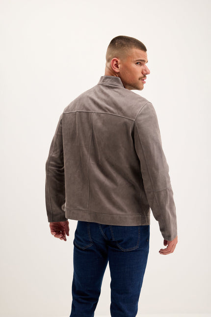 Men's Reversible Suede Leather Bomber - Khaki/Navy | Ron Tomson