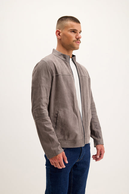 Men's Reversible Suede Leather Bomber - Khaki/Navy | Ron Tomson