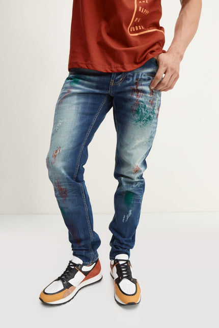 Painted Slim-Straight Jeans - Blue