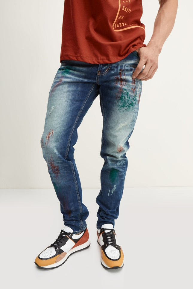 Painted Slim-Straight Jeans - Blue