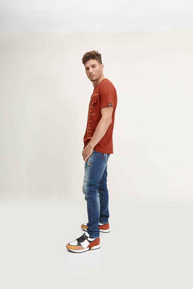 Painted Slim-Straight Jeans - Blue