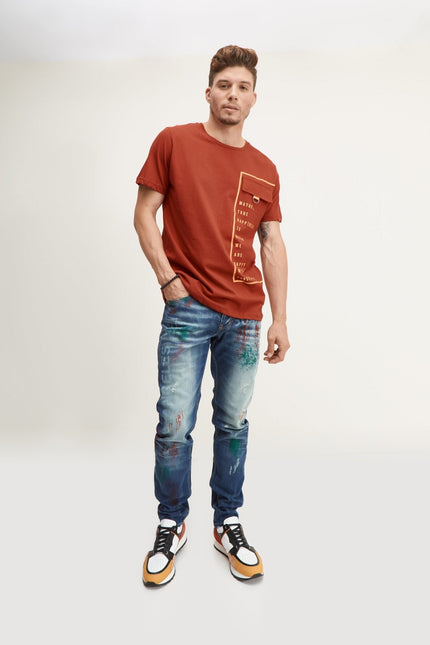Painted Slim-Straight Jeans - Blue