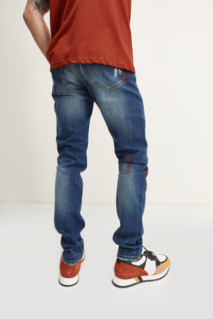 Painted Slim-Straight Jeans - Blue