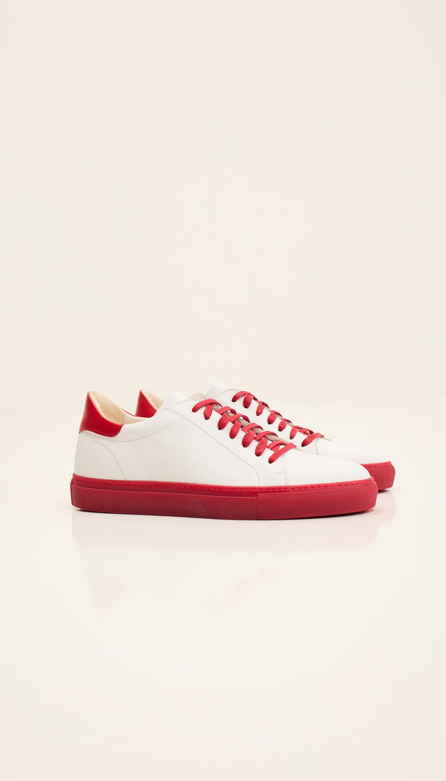 Leather Court Sneakers - White Red