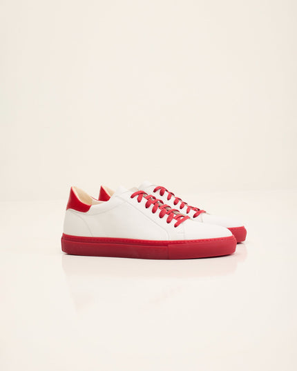 Men's Margom Sole Leather Court Sneaker - White Red | Ron Tomson