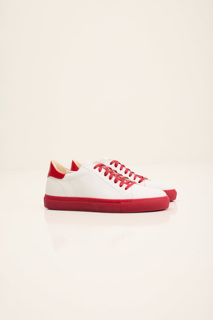 Men's Margom Sole Leather Court Sneaker - White Red | Ron Tomson