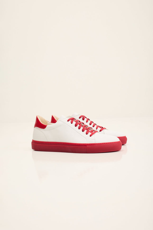 Margom Sole Leather Court Sneaker - White Red
