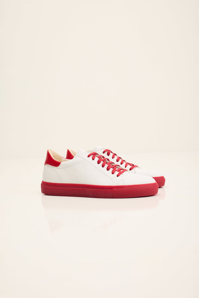 Margom Sole Leather Court Sneaker - White Red