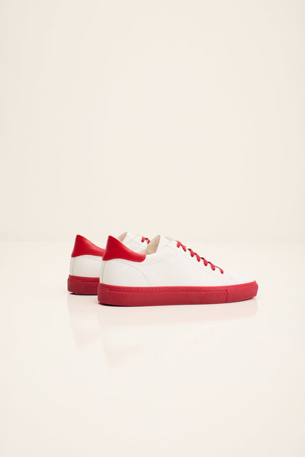 Men's Margom Sole Leather Court Sneaker - White Red | Ron Tomson