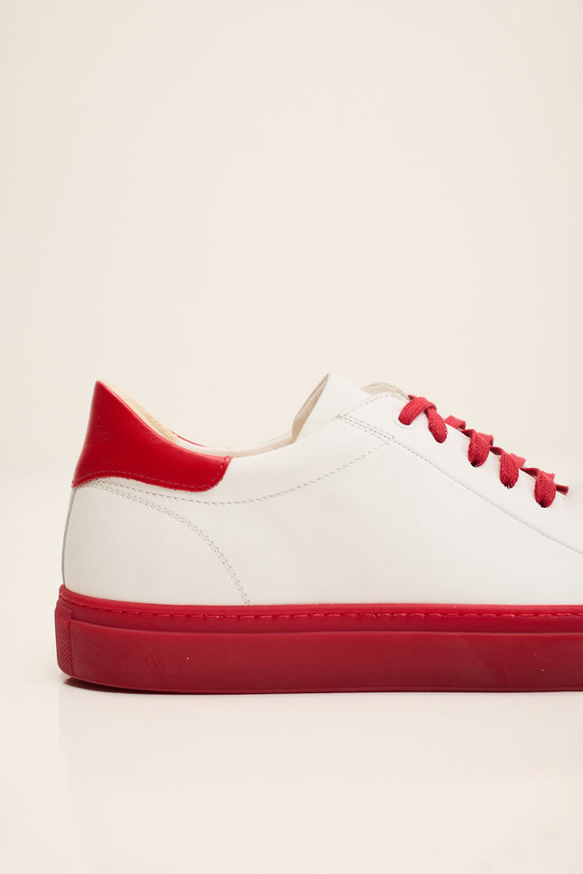 Margom Sole Leather Court Sneaker - White Red