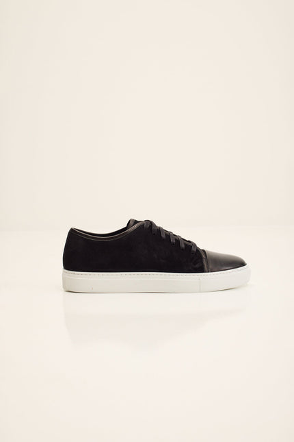 Men's Leather and Suede Sneakers - Black White | Ron Tomson