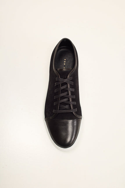 Men's Leather and Suede Sneakers - Black White | Ron Tomson