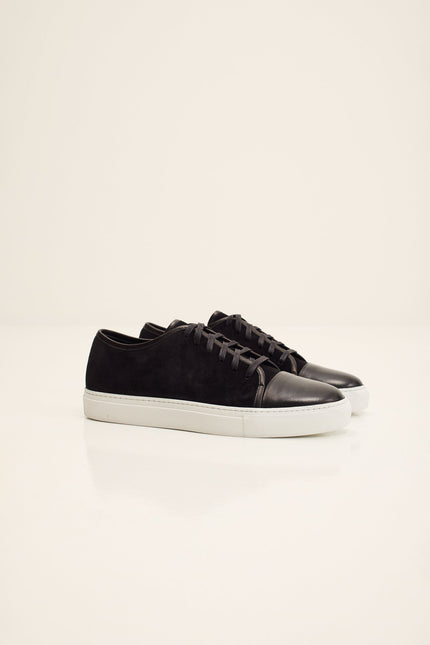 Men's Leather and Suede Sneakers - Black White | Ron Tomson