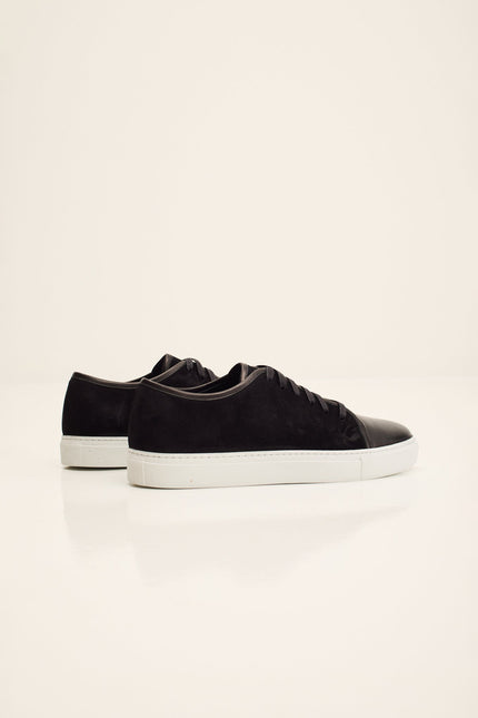 Men's Leather and Suede Sneakers - Black White | Ron Tomson