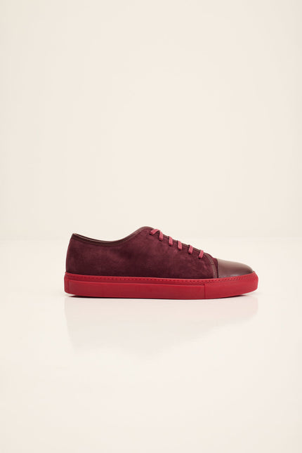 Men's Leather and Suede Sneakers - Burgundy Red | Ron Tomson