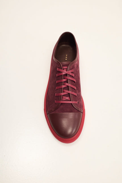 Men's Leather and Suede Sneakers - Burgundy Red | Ron Tomson