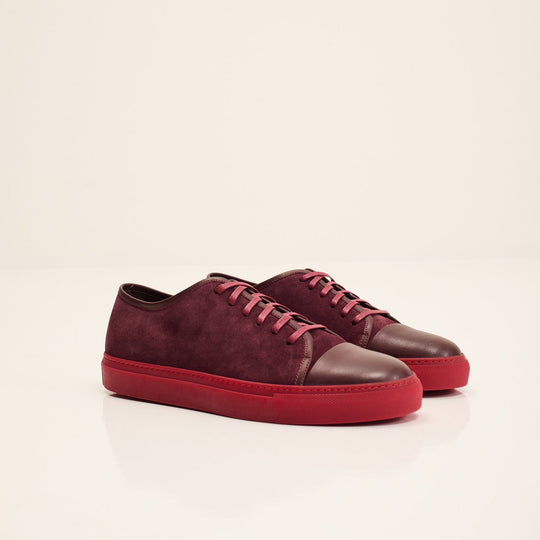 Men's Leather and Suede Sneakers - Burgundy Red | Ron Tomson