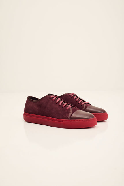 Men's Leather and Suede Sneakers - Burgundy Red | Ron Tomson