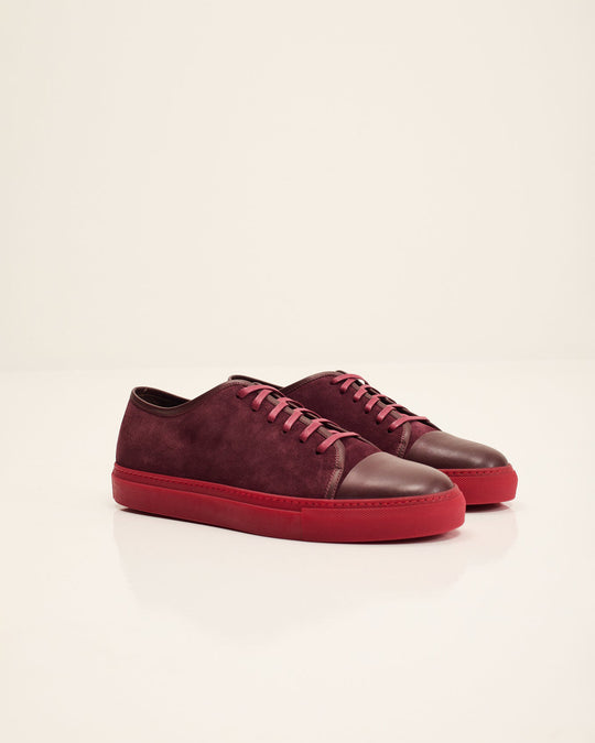 Men's Leather and Suede Sneakers - Burgundy Red | Ron Tomson