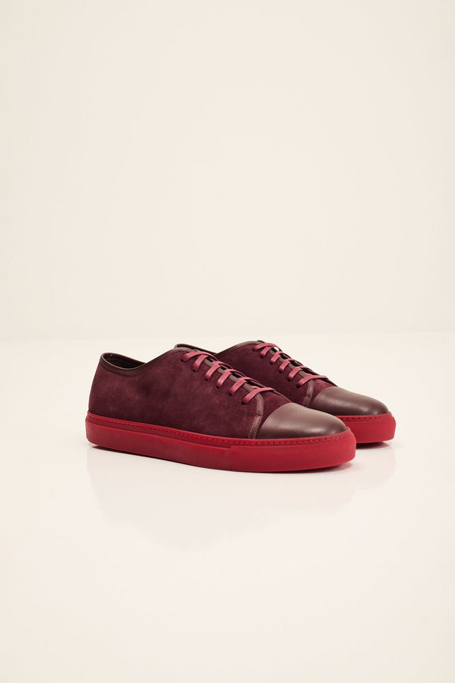 Men's Leather and Suede Sneakers - Burgundy Red | Ron Tomson
