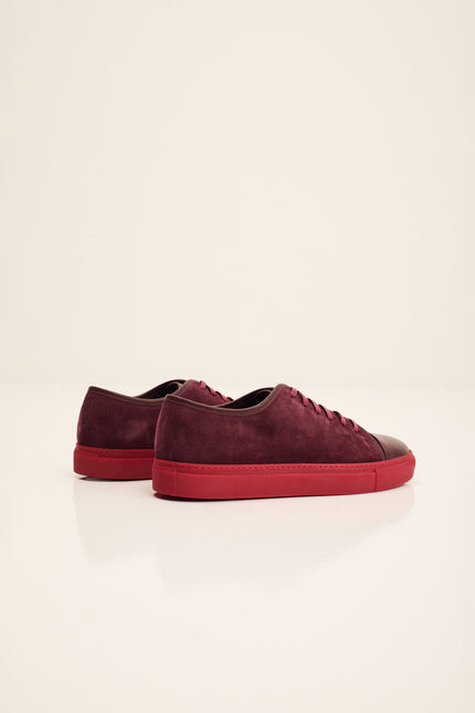 Men's Leather and Suede Sneakers - Burgundy Red | Ron Tomson