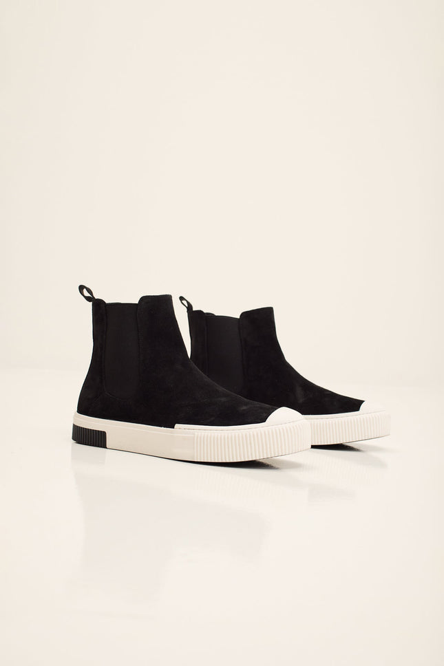 Men's Lambskin Suede Rubber Chelsea Boots - Black | Ron Tomson