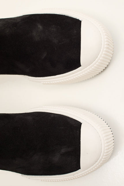 Men's Lambskin Suede Rubber Chelsea Boots - Black | Ron Tomson