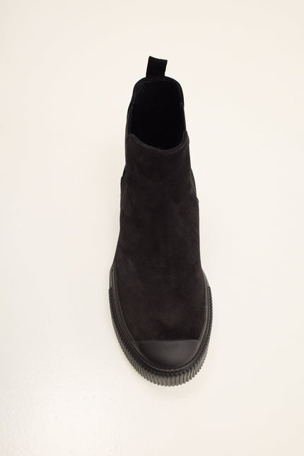 Men's Lambskin Suede Chelsea Boot - Black | Ron Tomson