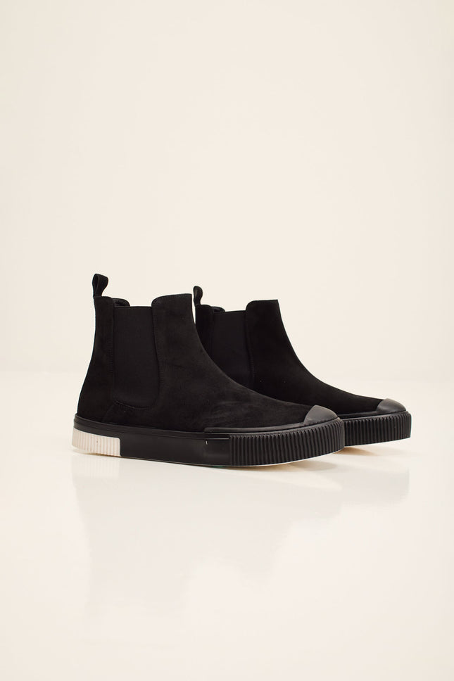 Men's Lambskin Suede Chelsea Boot - Black | Ron Tomson