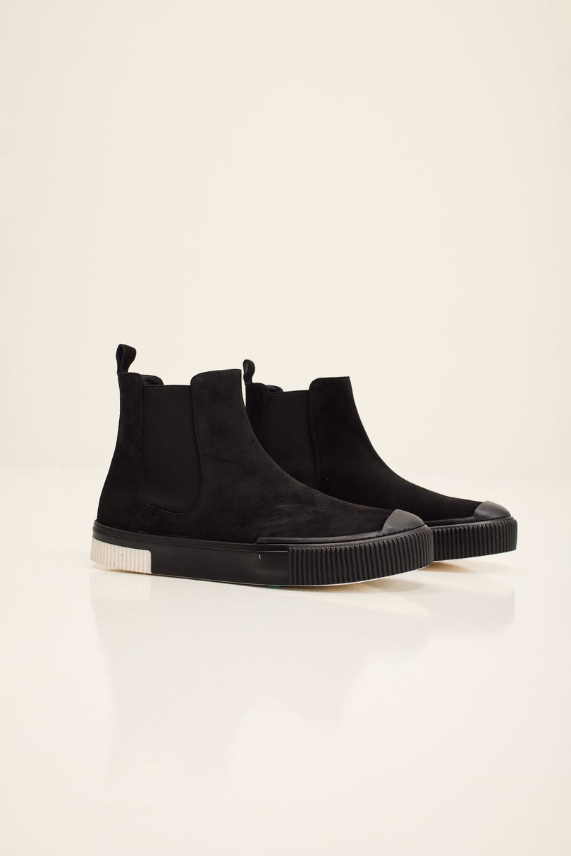 Men's Lambskin Suede Chelsea Boot - Black | Ron Tomson