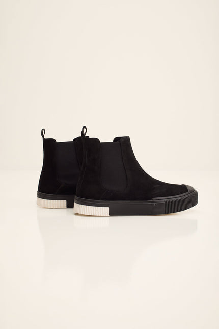Men's Lambskin Suede Chelsea Boot - Black | Ron Tomson