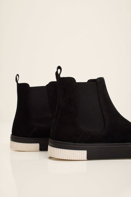 Men's Lambskin Suede Chelsea Boot - Black | Ron Tomson