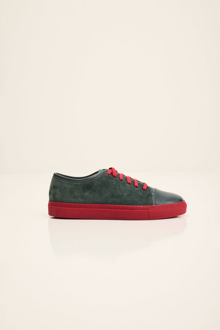 Men's Leather and Suede Sneakers - Green Red | Ron Tomson