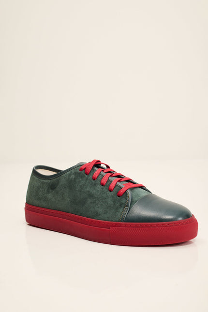 Men's Leather and Suede Sneakers - Green Red | Ron Tomson