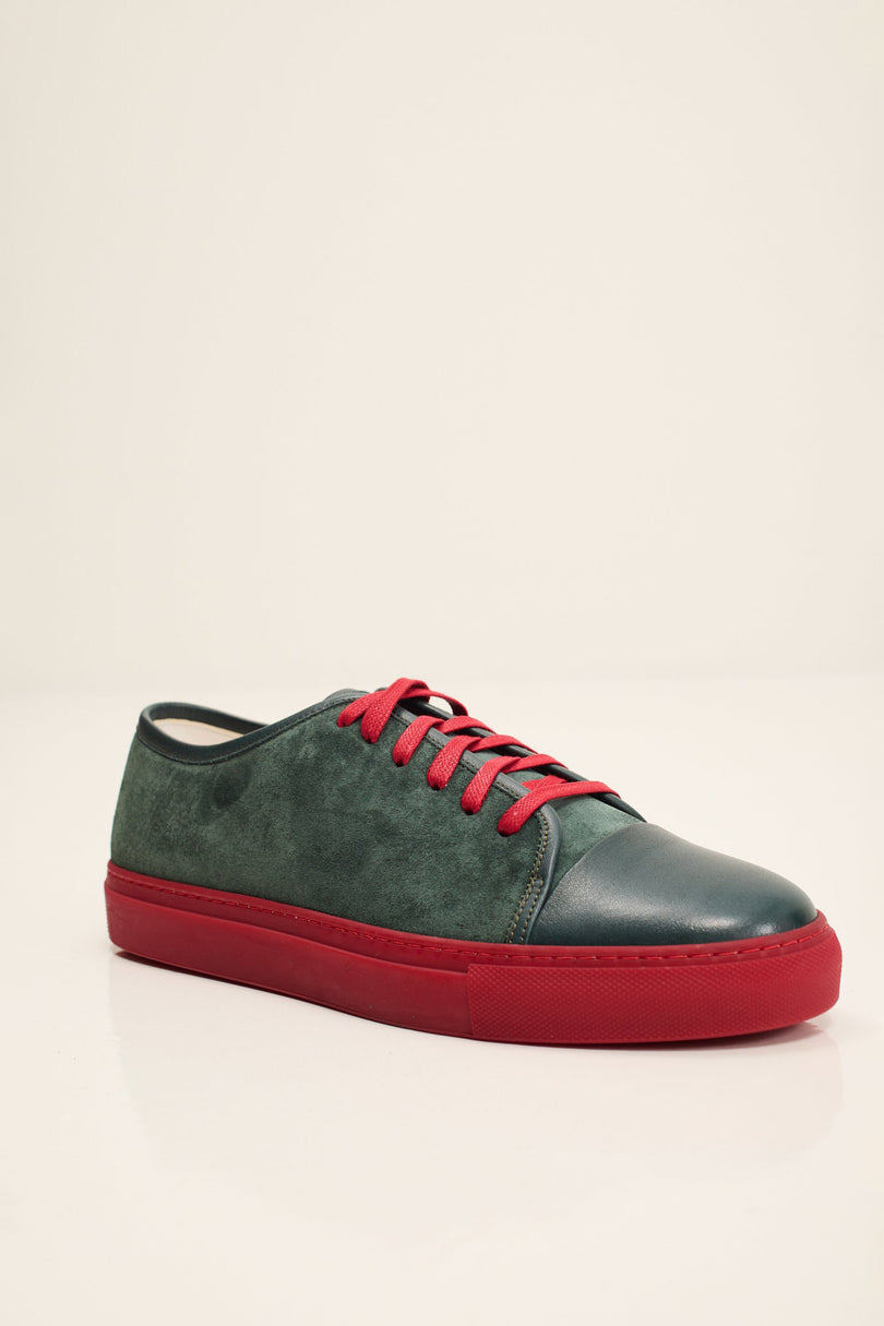 Men's Leather and Suede Sneakers - Green Red | Ron Tomson
