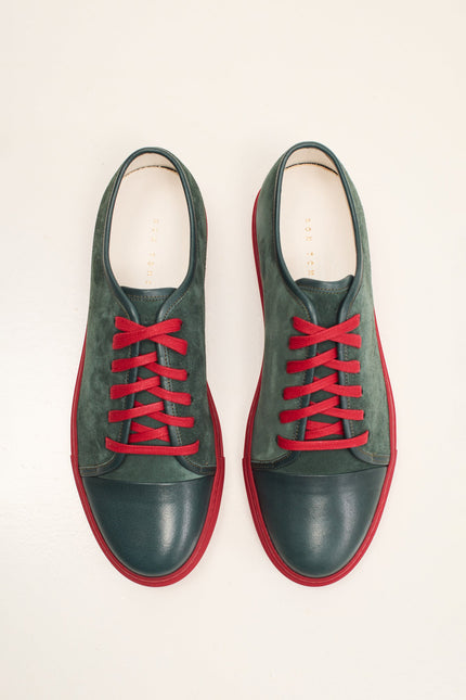 Men's Leather and Suede Sneakers - Green Red | Ron Tomson